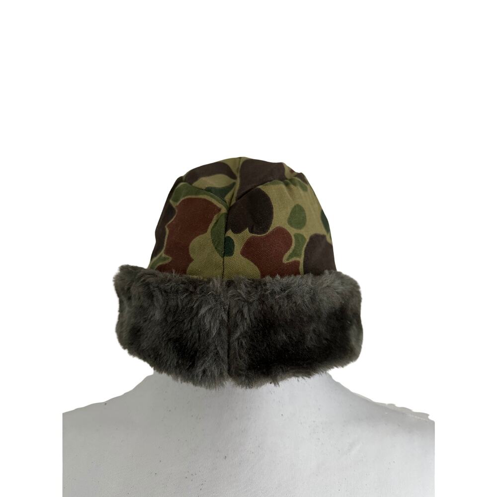 SNO CAP Camouflage Trapper Fur Trim Hat Made In USA Vintage I L